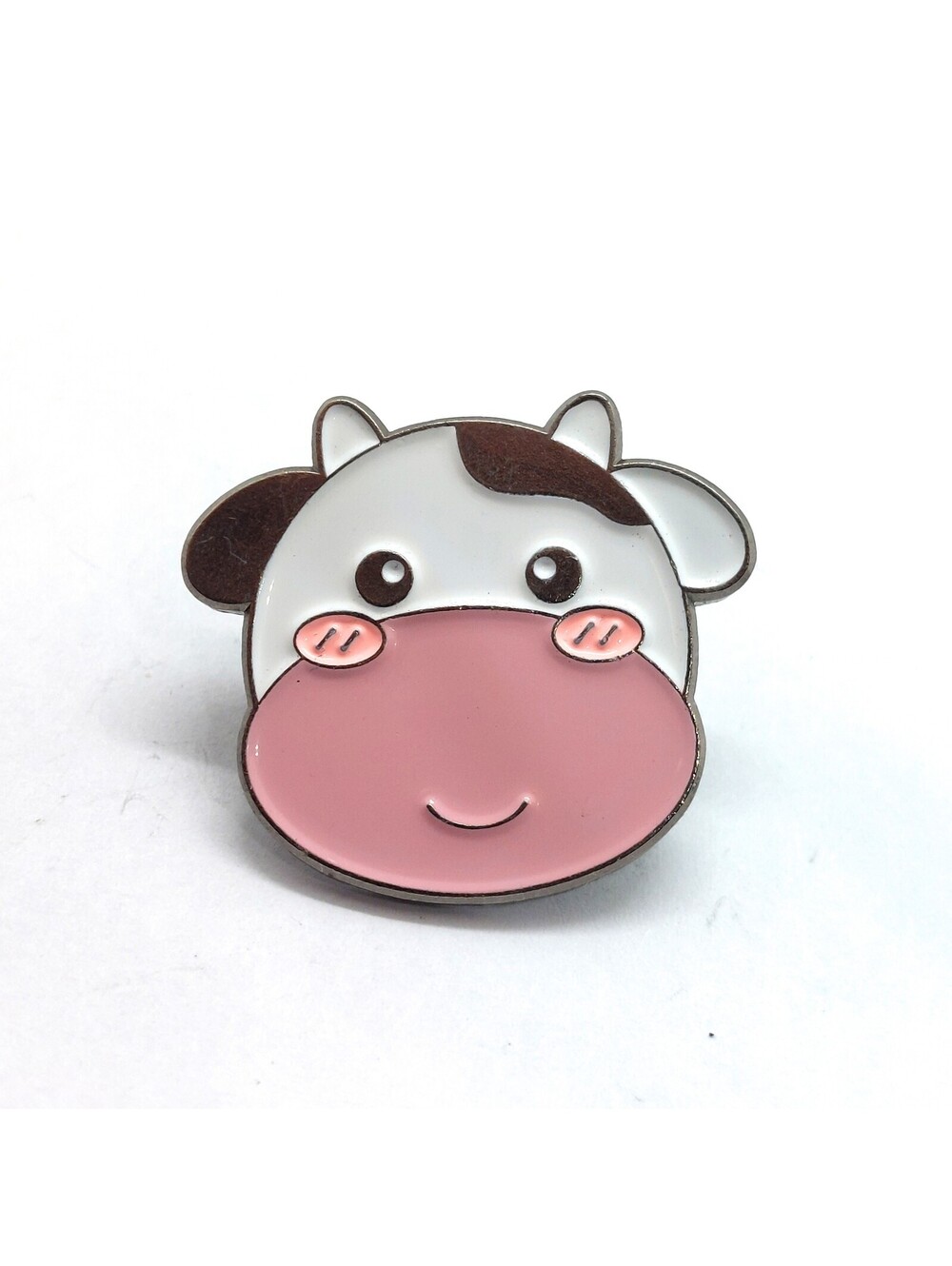 Cow Face Enamel Pin Kawaii Farm Animal White Brown Pink Snout Dairy Lapel